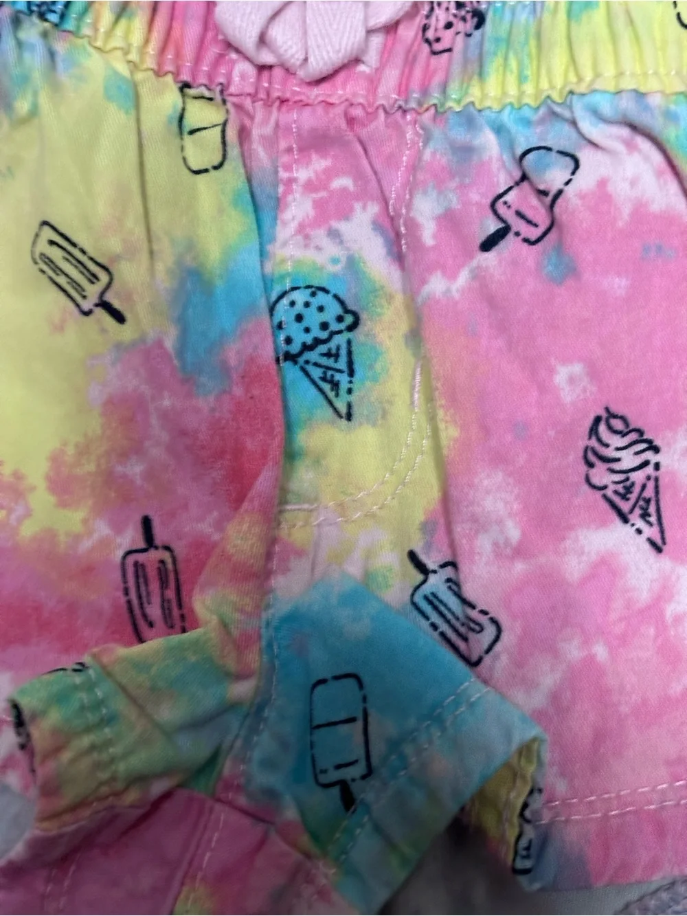 Girls Rainbow Striped Tank Top, Tie-Dye Ice Cream & solid pink Shorts Set